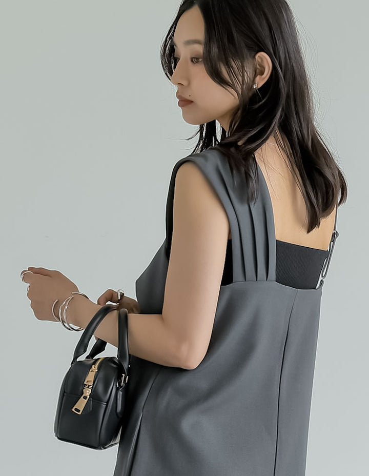 【TIME SALE 20%OFF ¥4,998⇒¥3,998】[2025SS COLLECTION][オケージョン セレモニー][低身長/高身長サイズ有]ストレッチミックスツイルアシンメトリーデザインオールインワン オールインワン 人気レディースファッション通販 リエディ