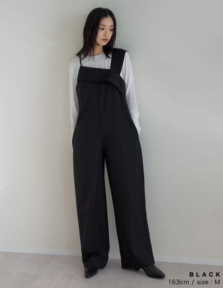 【TIME SALE 20%OFF ¥4,998⇒¥3,998】[2025SS COLLECTION][オケージョン セレモニー][低身長/高身長サイズ有]ストレッチミックスツイルアシンメトリーデザインオールインワン オールインワン 人気レディースファッション通販 リエディ