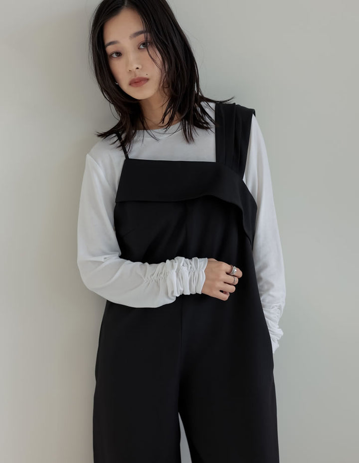 【TIME SALE 20%OFF ¥4,998⇒¥3,998】[2025SS COLLECTION][オケージョン セレモニー][低身長/高身長サイズ有]ストレッチミックスツイルアシンメトリーデザインオールインワン オールインワン 人気レディースファッション通販 リエディ