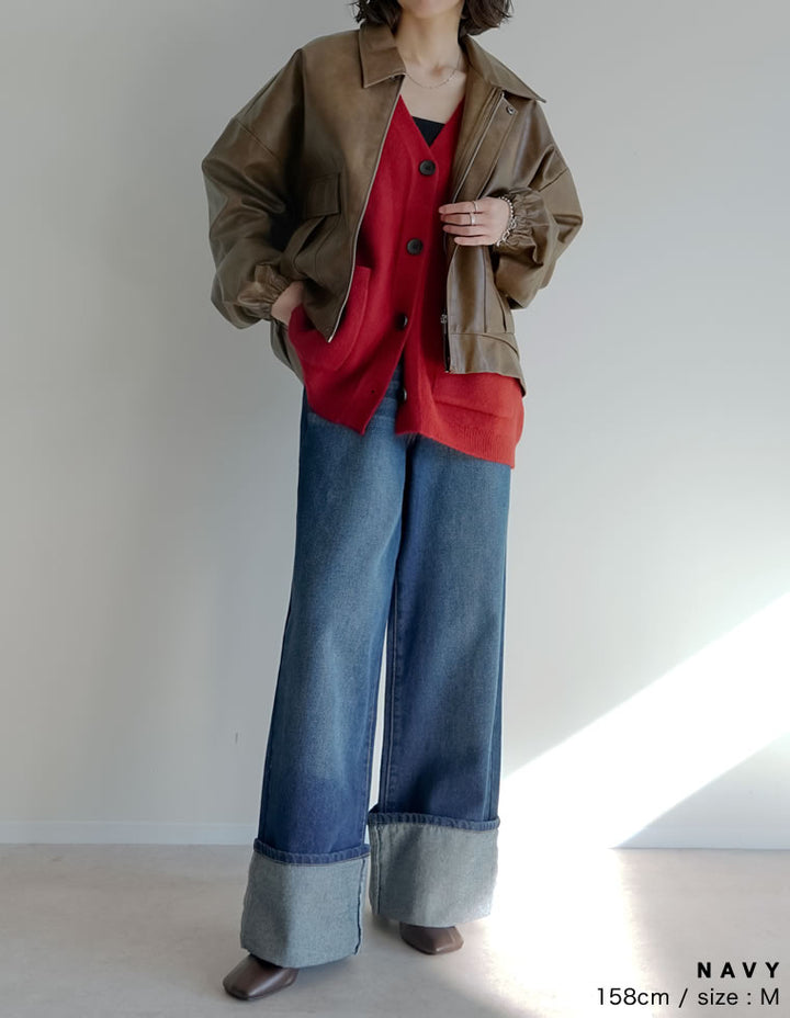 【TIME SALE 15%OFF】[低身長/高身長サイズ有]コットンロールアップワイドデニムパンツ パンツ 人気レディースファッション通販 リエディ