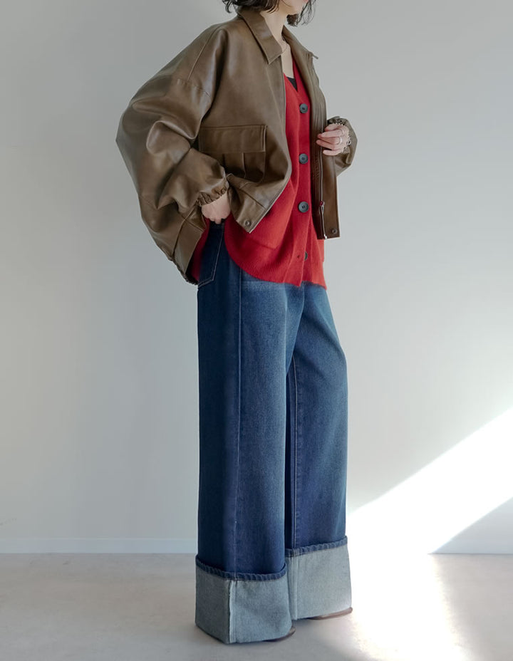 【TIME SALE 15%OFF】[低身長/高身長サイズ有]コットンロールアップワイドデニムパンツ パンツ 人気レディースファッション通販 リエディ