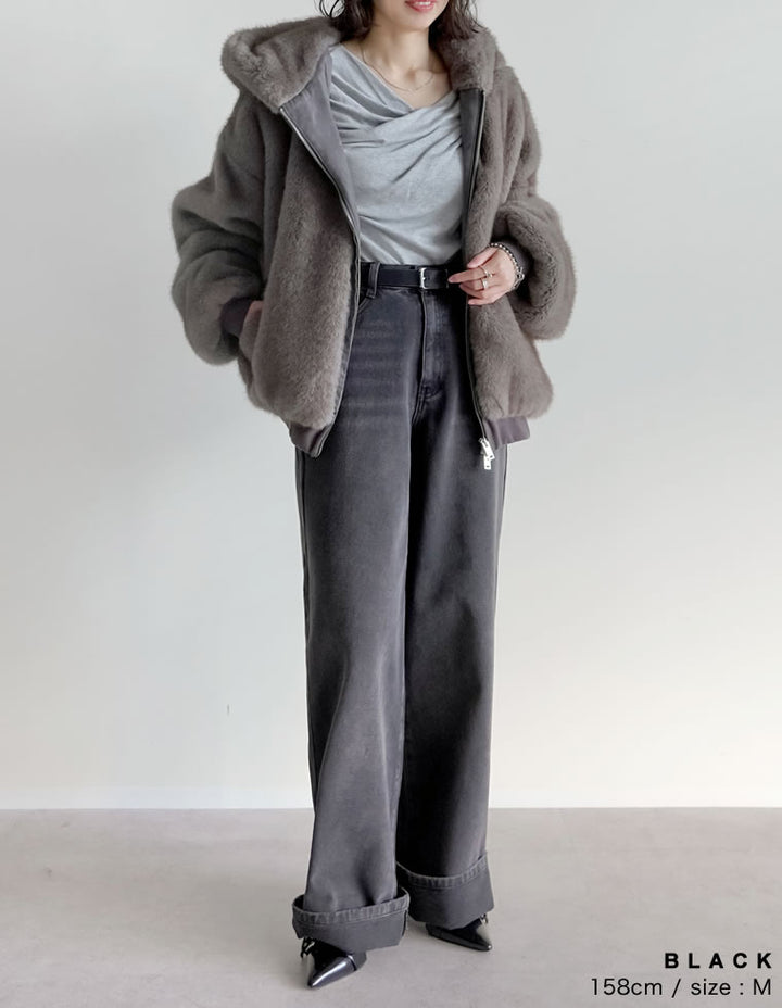 【TIME SALE 15%OFF】[低身長/高身長サイズ有]コットンロールアップワイドデニムパンツ パンツ 人気レディースファッション通販 リエディ