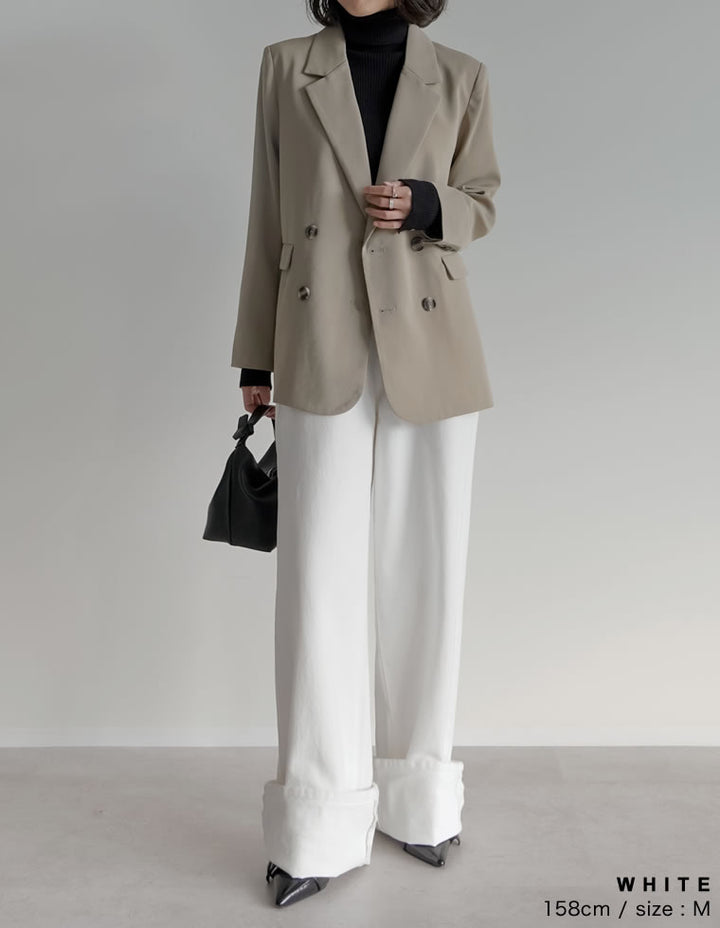 【TIME SALE 15%OFF】[低身長/高身長サイズ有]コットンロールアップワイドデニムパンツ パンツ 人気レディースファッション通販 リエディ