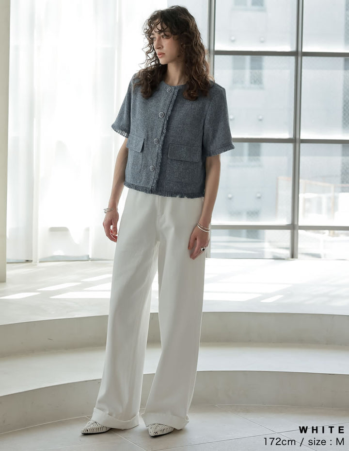 【TIME SALE 10%OFF ¥4,998⇒¥4,498】[2025 SUMMER COLLECTION][低身長/高身長サイズ有][すっきり見え]コットンロールアップワイドデニムパンツ パンツ 人気レディースファッション通販 リエディ