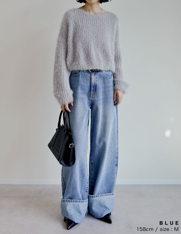 【TIME SALE 15%OFF】[低身長/高身長サイズ有]コットンロールアップワイドデニムパンツ パンツ 人気レディースファッション通販 リエディ