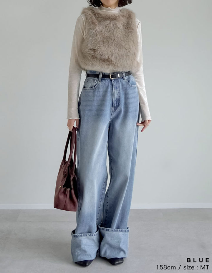 【TIME SALE 15%OFF】[低身長/高身長サイズ有]コットンロールアップワイドデニムパンツ パンツ 人気レディースファッション通販 リエディ