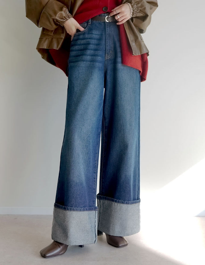 【TIME SALE 15%OFF】[低身長/高身長サイズ有]コットンロールアップワイドデニムパンツ パンツ 人気レディースファッション通販 リエディ