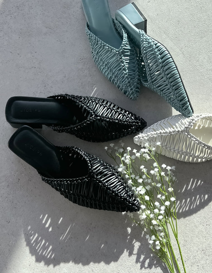 【TIME SALE 20%OFF ¥5,998⇒¥4,798】[2025 SUMMER COLLECTION][大きいサイズ有]フェイクレザーメッシュポインテッドトゥローヒールサンダル シューズ 人気レディースファッション通販 リエディ
