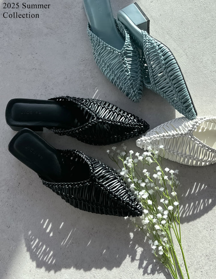 【TIME SALE 20%OFF ¥5,998⇒¥4,798】[2025 SUMMER COLLECTION][大きいサイズ有]フェイクレザーメッシュポインテッドトゥローヒールサンダル シューズ 人気レディースファッション通販 リエディ