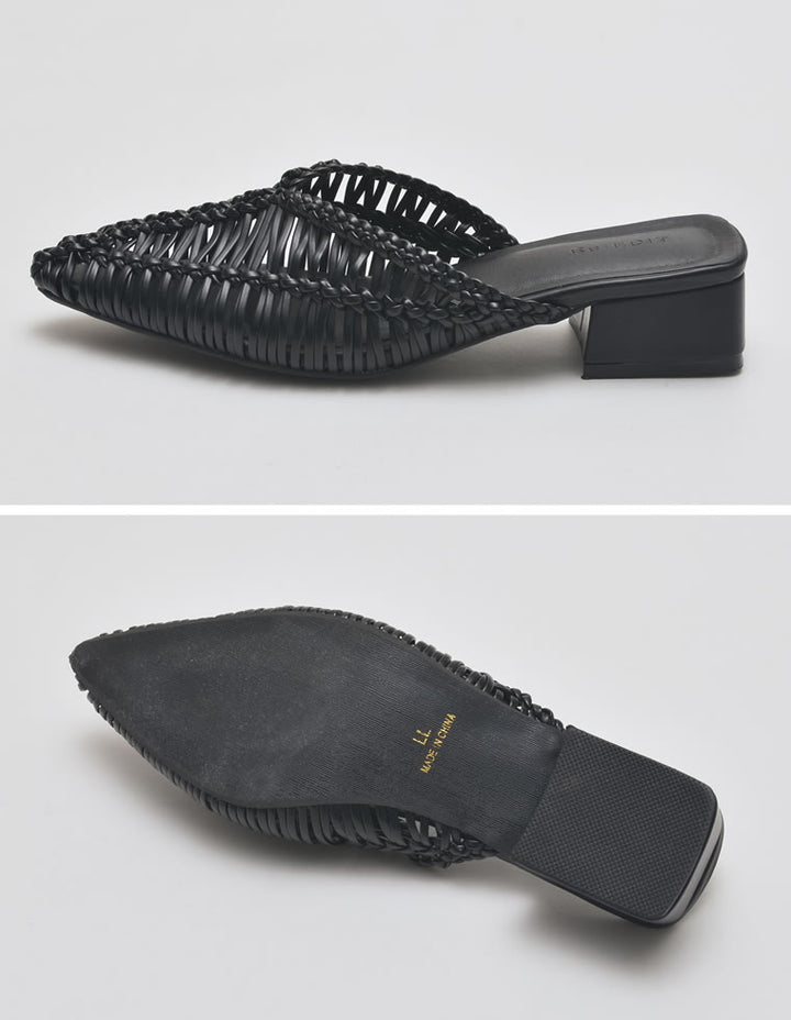 【TIME SALE 20%OFF ¥5,998⇒¥4,798】[2025 SUMMER COLLECTION][大きいサイズ有]フェイクレザーメッシュポインテッドトゥローヒールサンダル シューズ 人気レディースファッション通販 リエディ