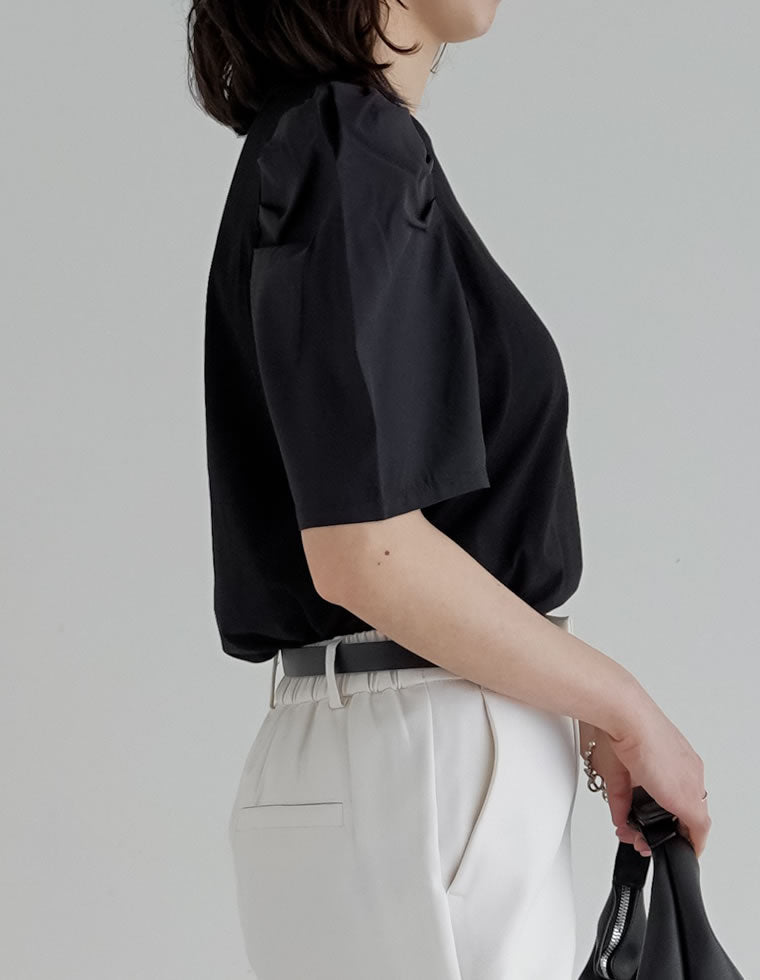 異素材切り替えタックパフ袖Tシャツ - トップス通販 | 人気レディース