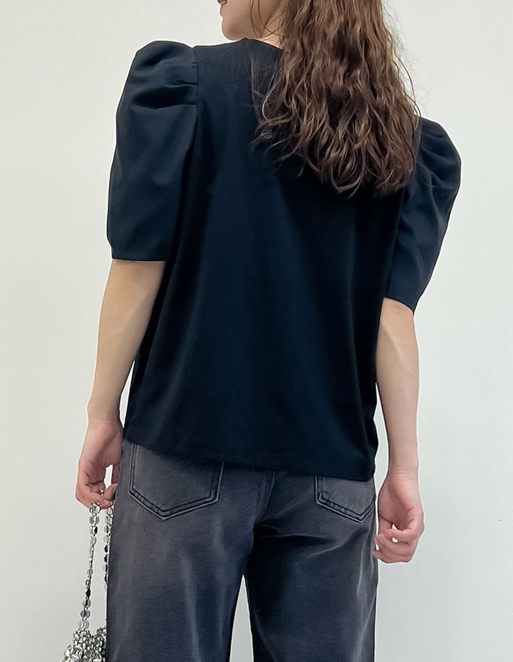 異素材切り替えタックパフ袖Tシャツ トップス 人気レディースファッション通販 リエディ