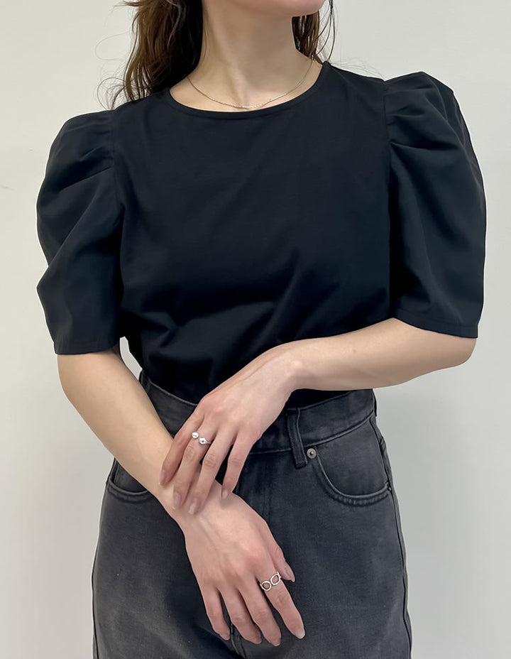 異素材切り替えタックパフ袖Tシャツ トップス 人気レディースファッション通販 リエディ