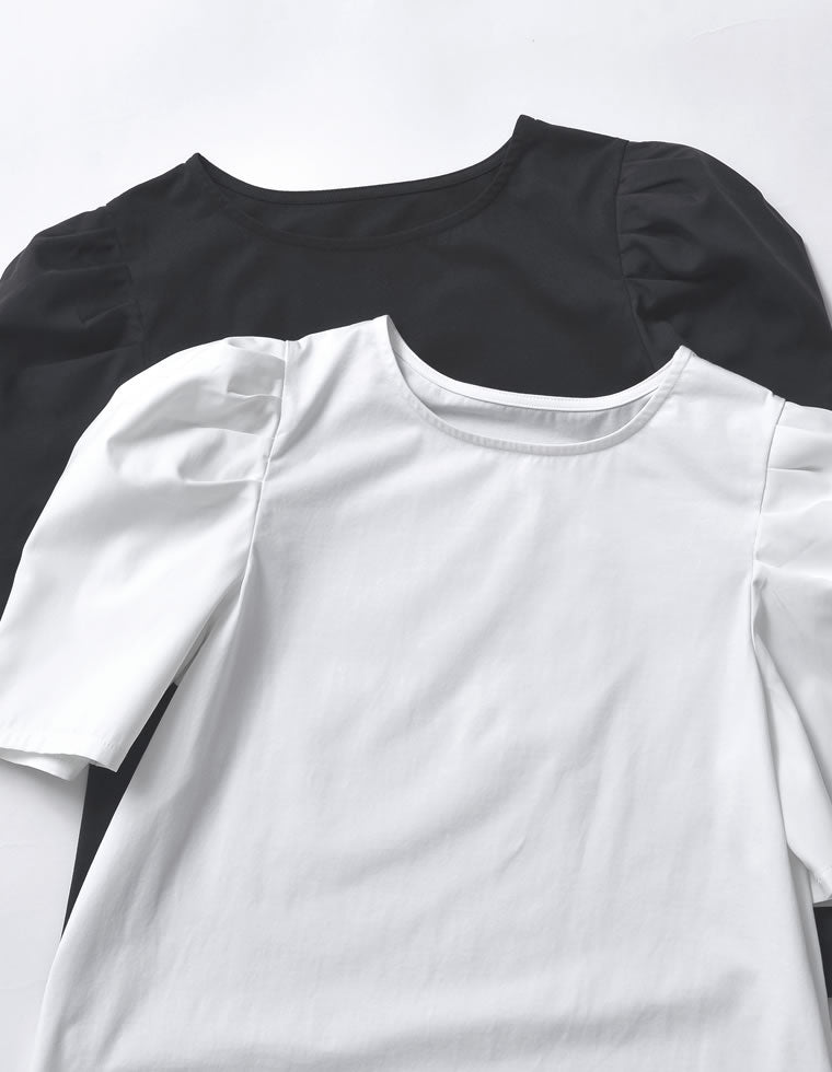 新品未使用 タグ付き 異素材 スリーブ Tシャツ パフスリーブTシャツ 異素材切替パフスリーブ半袖Tシャツ 通販【ニッセン】