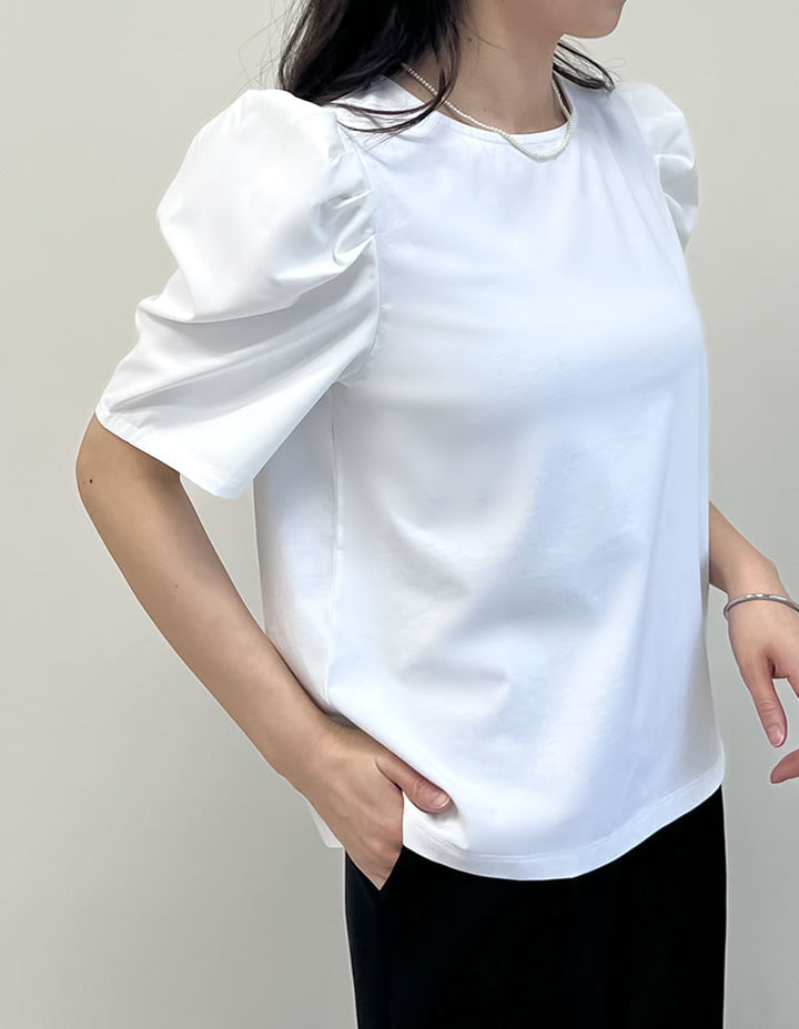 異素材切り替えタックパフ袖Tシャツ トップス 人気レディースファッション通販 リエディ
