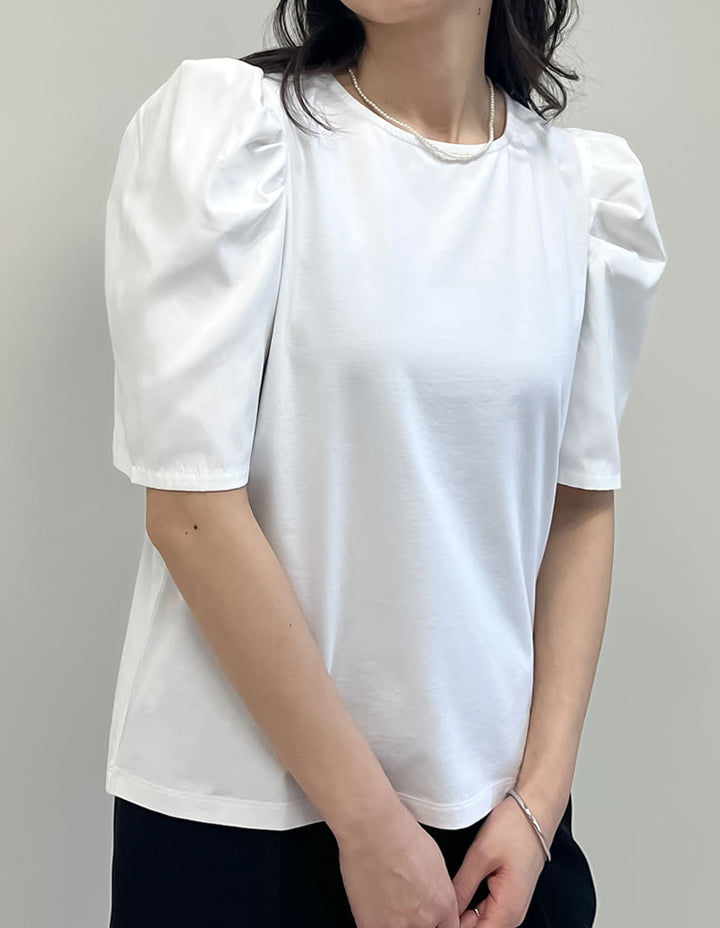 異素材切り替えタックパフ袖Tシャツ トップス 人気レディースファッション通販 リエディ