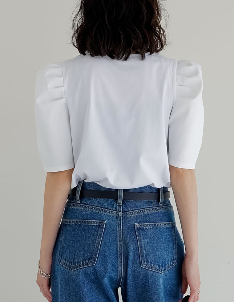 異素材切り替えタックパフ袖Tシャツ - トップス通販 | 人気レディース