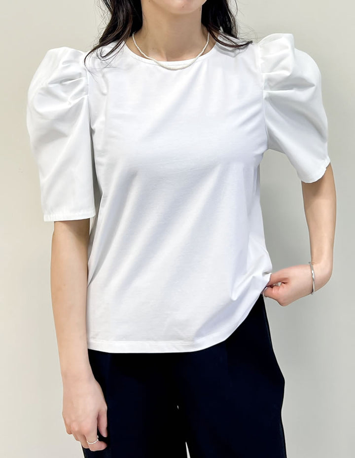 異素材切り替えタックパフ袖Tシャツ トップス 人気レディースファッション通販 リエディ