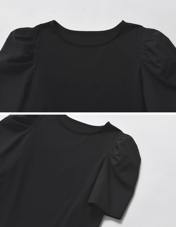 異素材切り替えタックパフ袖Tシャツ トップス 人気レディースファッション通販 リエディ