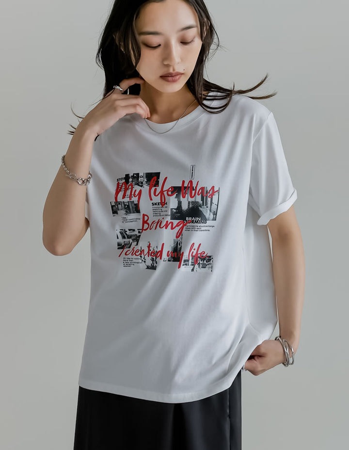 【TIME SALE 25%OFF ¥2,498⇒¥1,873】[UVカット][接触冷感][紫外線対策]コラージュフォトロゴTシャツ[mb] トップス 人気レディースファッション通販 リエディ