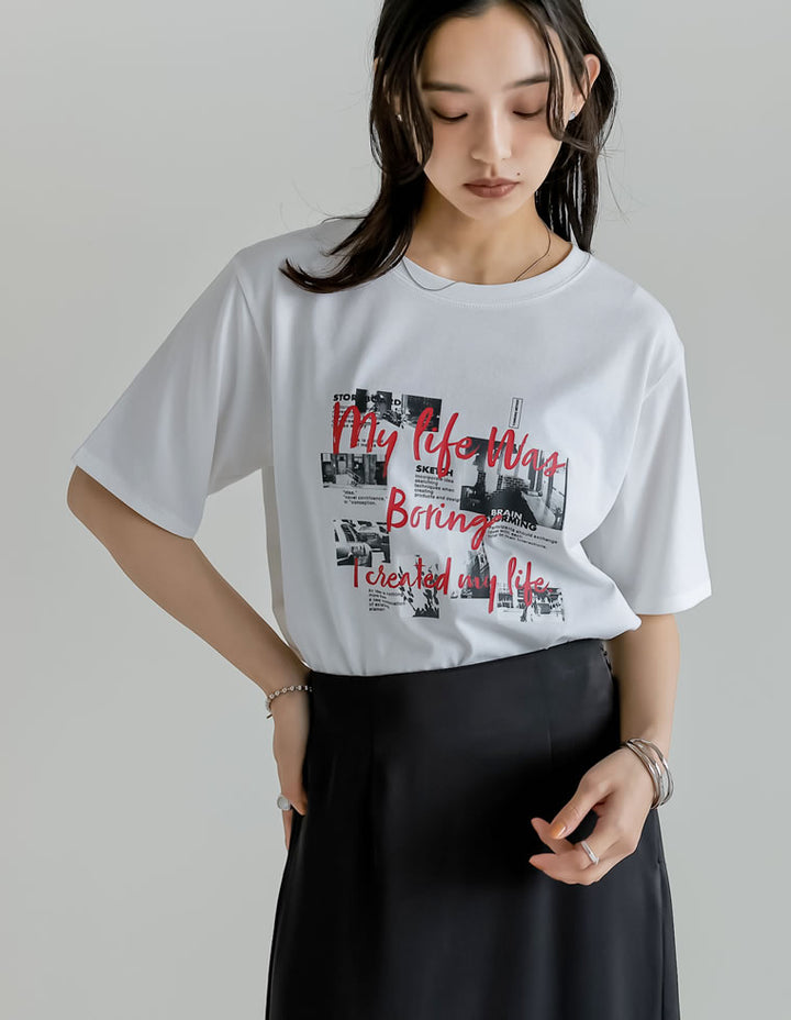 【TIME SALE 25%OFF ¥2,498⇒¥1,873】[UVカット][接触冷感][紫外線対策]コラージュフォトロゴTシャツ[mb] トップス 人気レディースファッション通販 リエディ