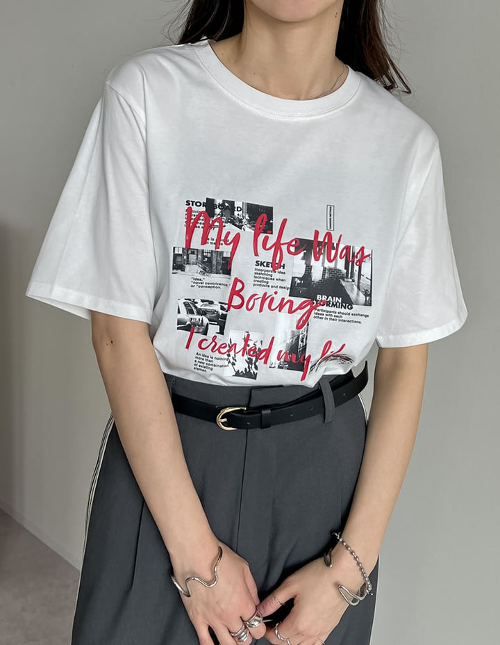 【TIME SALE 25%OFF ¥2,498⇒¥1,873】[UVカット][接触冷感][紫外線対策]コラージュフォトロゴTシャツ[mb] トップス 人気レディースファッション通販 リエディ