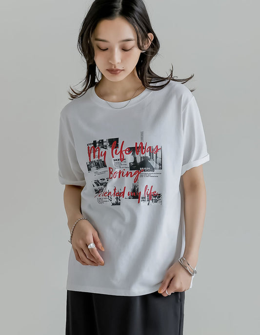 【TIME SALE 25%OFF ¥2,498⇒¥1,873】[UVカット][接触冷感][紫外線対策]コラージュフォトロゴTシャツ[mb] トップス 人気レディースファッション通販 リエディ