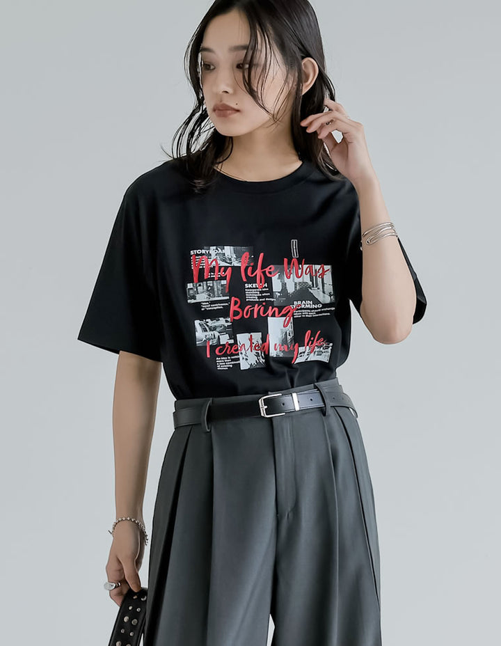 【TIME SALE 25%OFF ¥2,498⇒¥1,873】[UVカット][接触冷感][紫外線対策]コラージュフォトロゴTシャツ[mb] トップス 人気レディースファッション通販 リエディ