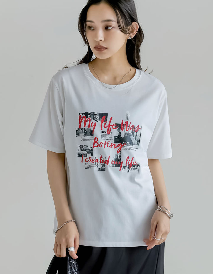 【TIME SALE 25%OFF ¥2,498⇒¥1,873】[UVカット][接触冷感][紫外線対策]コラージュフォトロゴTシャツ[mb] トップス 人気レディースファッション通販 リエディ