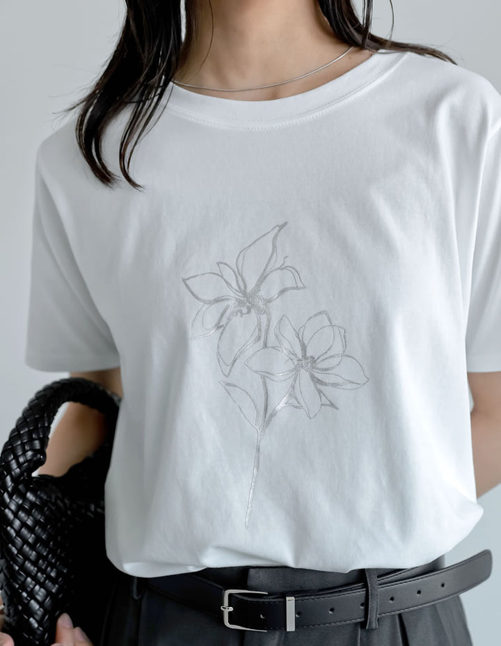 【TIME SALE 25%OFF ¥2,498⇒¥1,873】[華奢見えが叶う][2025 SUMMER COLLECTION][UVカット][接触冷感][紫外線対策]選べるドローイングフラワーTシャツ[mb] トップス 人気レディースファッション通販 リエディ