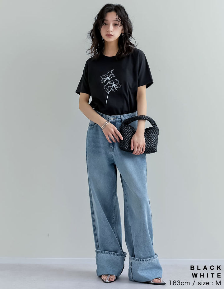 【TIME SALE 25%OFF ¥2,498⇒¥1,873】[華奢見えが叶う][2025 SUMMER COLLECTION][UVカット][接触冷感][紫外線対策]選べるドローイングフラワーTシャツ[mb] トップス 人気レディースファッション通販 リエディ