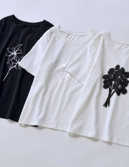 【TIME SALE 25%OFF ¥2,498⇒¥1,873】[華奢見えが叶う][2025 SUMMER COLLECTION][UVカット][接触冷感][紫外線対策]選べるドローイングフラワーTシャツ[mb] トップス 人気レディースファッション通販 リエディ