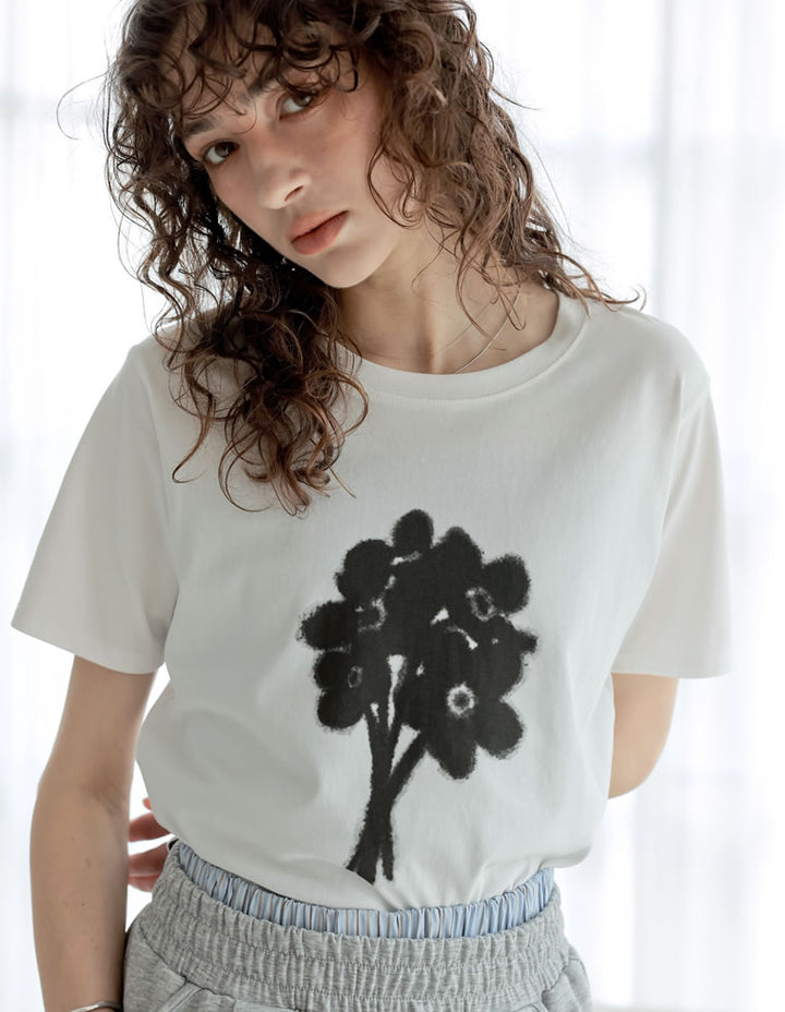 【TIME SALE 25%OFF ¥2,498⇒¥1,873】[華奢見えが叶う][2025 SUMMER COLLECTION][UVカット][接触冷感][紫外線対策]選べるドローイングフラワーTシャツ[mb] トップス 人気レディースファッション通販 リエディ