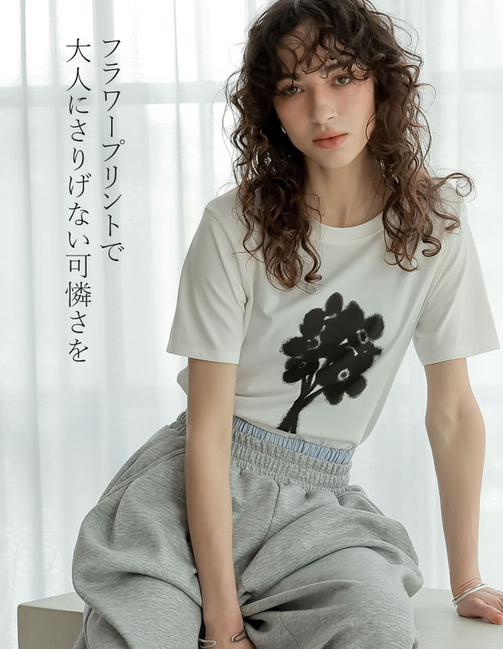 【TIME SALE 25%OFF ¥2,498⇒¥1,873】[華奢見えが叶う][2025 SUMMER COLLECTION][UVカット][接触冷感][紫外線対策]選べるドローイングフラワーTシャツ[mb] トップス 人気レディースファッション通販 リエディ