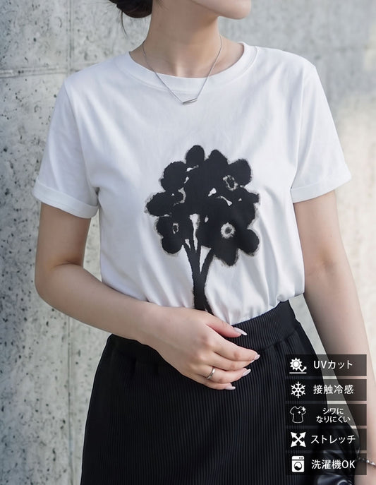 【TIME SALE 62%OFF】[華奢見えが叶う][接触冷感][紫外線対策][UVカット][2025 SUMMER COLLECTION]選べるドローイングフラワーTシャツ[mb] トップス 人気レディースファッション通販 リエディ