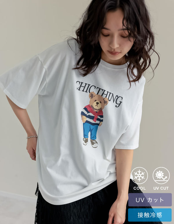 [UVカット][紫外線対策]ベアプリントTシャツ[mb]