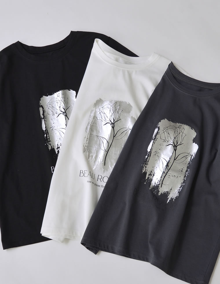 接触冷感・UV天竺箔フラワーTシャツ - トップス通販 | 人気レディース