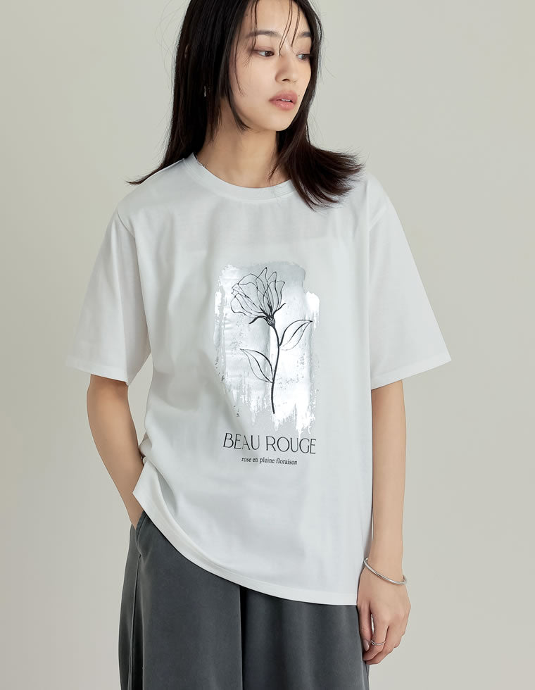 接触冷感・UV天竺箔フラワーTシャツ - トップス通販 | 人気レディース