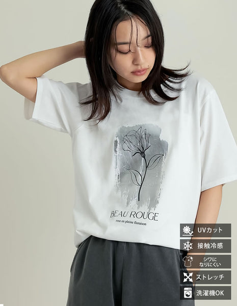 接触冷感・UV天竺箔フラワーTシャツ - トップス通販 | 人気レディース