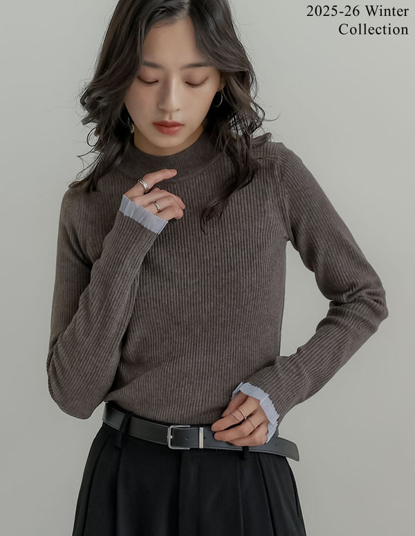 [2025 WINTER COLLECTION]シアー配色フリルリブニットトップス