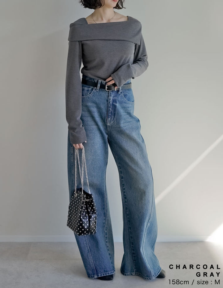 【TIME SALE 20%OFF】[ブラ紐隠し]スムースリブアシンメトリーオフショルダートップス トップス 人気レディースファッション通販 リエディ