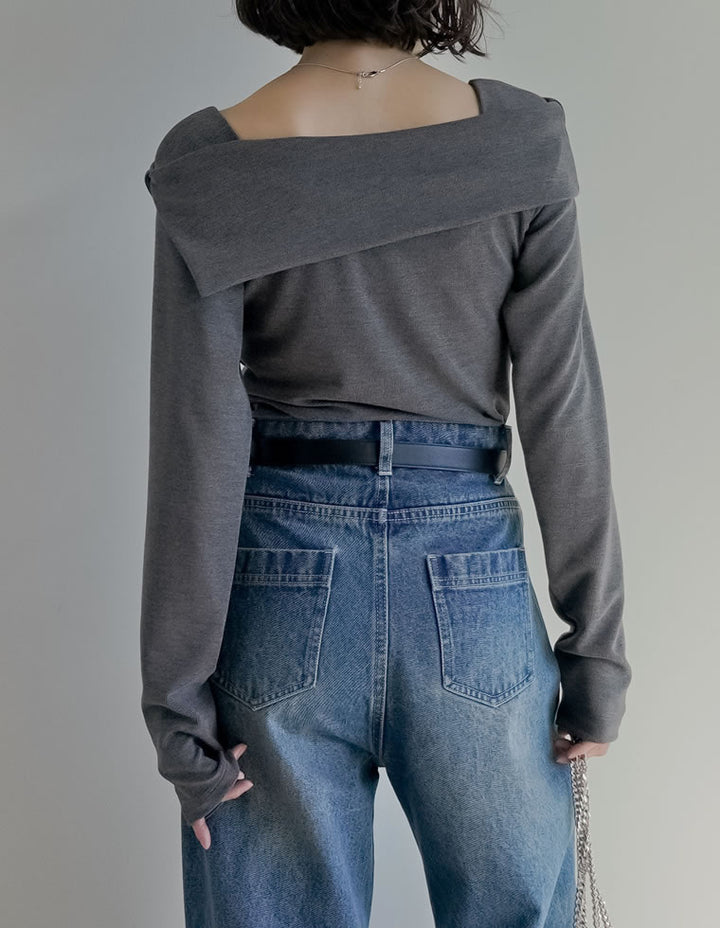 【TIME SALE 20%OFF】[ブラ紐隠し]スムースリブアシンメトリーオフショルダートップス トップス 人気レディースファッション通販 リエディ