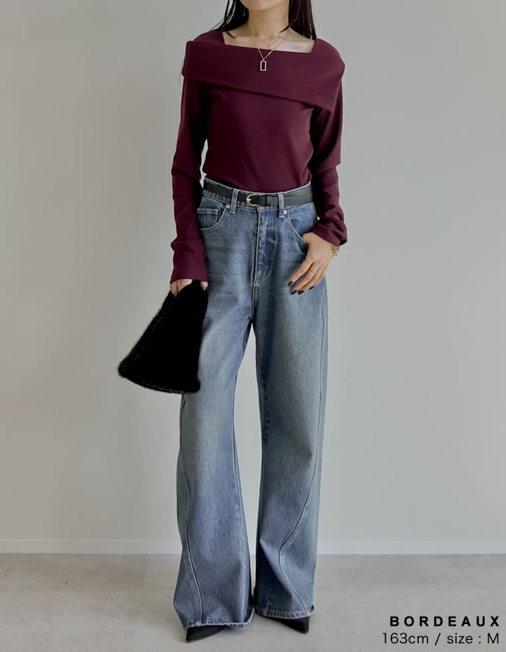 【TIME SALE 20%OFF】[ブラ紐隠し]スムースリブアシンメトリーオフショルダートップス トップス 人気レディースファッション通販 リエディ