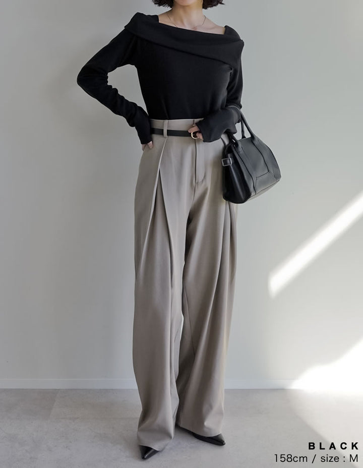 【TIME SALE 20%OFF】[ブラ紐隠し]スムースリブアシンメトリーオフショルダートップス トップス 人気レディースファッション通販 リエディ