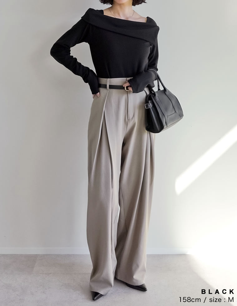 スムースリブアシンメトリーオフショルダートップス - トップス通販