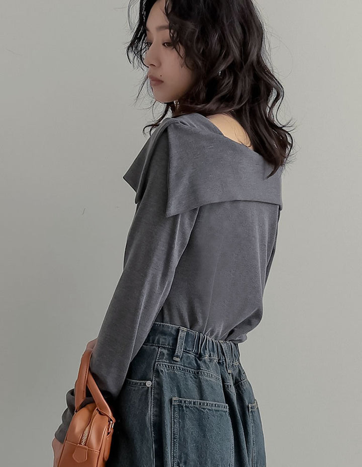 【TIME SALE 20%OFF】[ブラ紐隠し]スムースリブアシンメトリーオフショルダートップス トップス 人気レディースファッション通販 リエディ