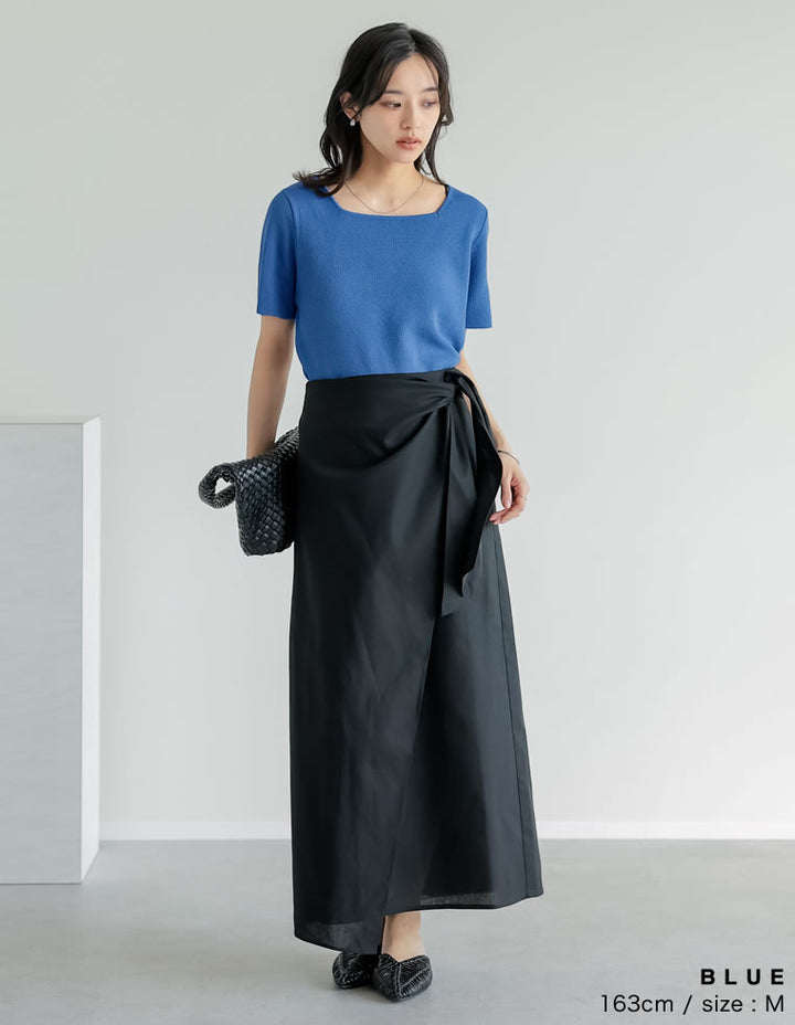 【TIME SALE 30%OFF ¥3,747⇒¥2,622】[涼感]スクエアネックレーヨンナイロンニットトップス トップス 人気レディースファッション通販 リエディ