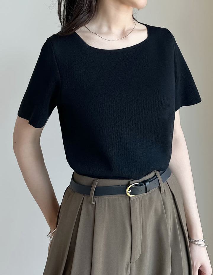 【TIME SALE 30%OFF ¥3,747⇒¥2,622】[涼感]スクエアネックレーヨンナイロンニットトップス トップス 人気レディースファッション通販 リエディ
