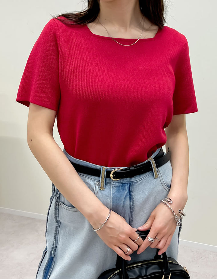 【TIME SALE 30%OFF ¥3,747⇒¥2,622】[涼感]スクエアネックレーヨンナイロンニットトップス トップス 人気レディースファッション通販 リエディ