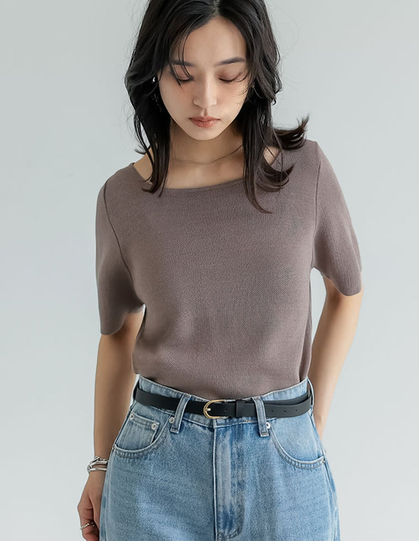 【FINAL SALE 30%OFF】[涼感]スクエアネックレーヨンナイロンニットトップス